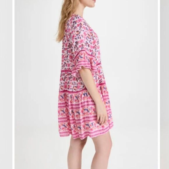 Playa Lucila Women’s Small Drop Waist Mini Dress in Multi Pink Floral Ruched - Picture 5 of 15